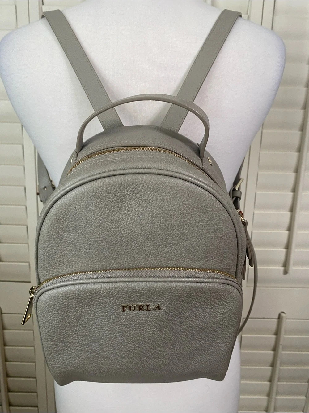 Furla Frida Italian Lux Soft gray Pebbled Leather Backpack
